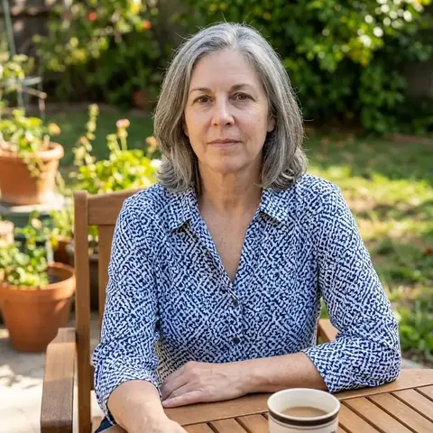 Woman relaxing with coffee in her garden